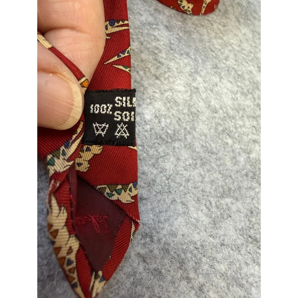 Salvatore‎ Ferragamo Mens Silk Tie Red Crocodile Alligator Print Made in Italy